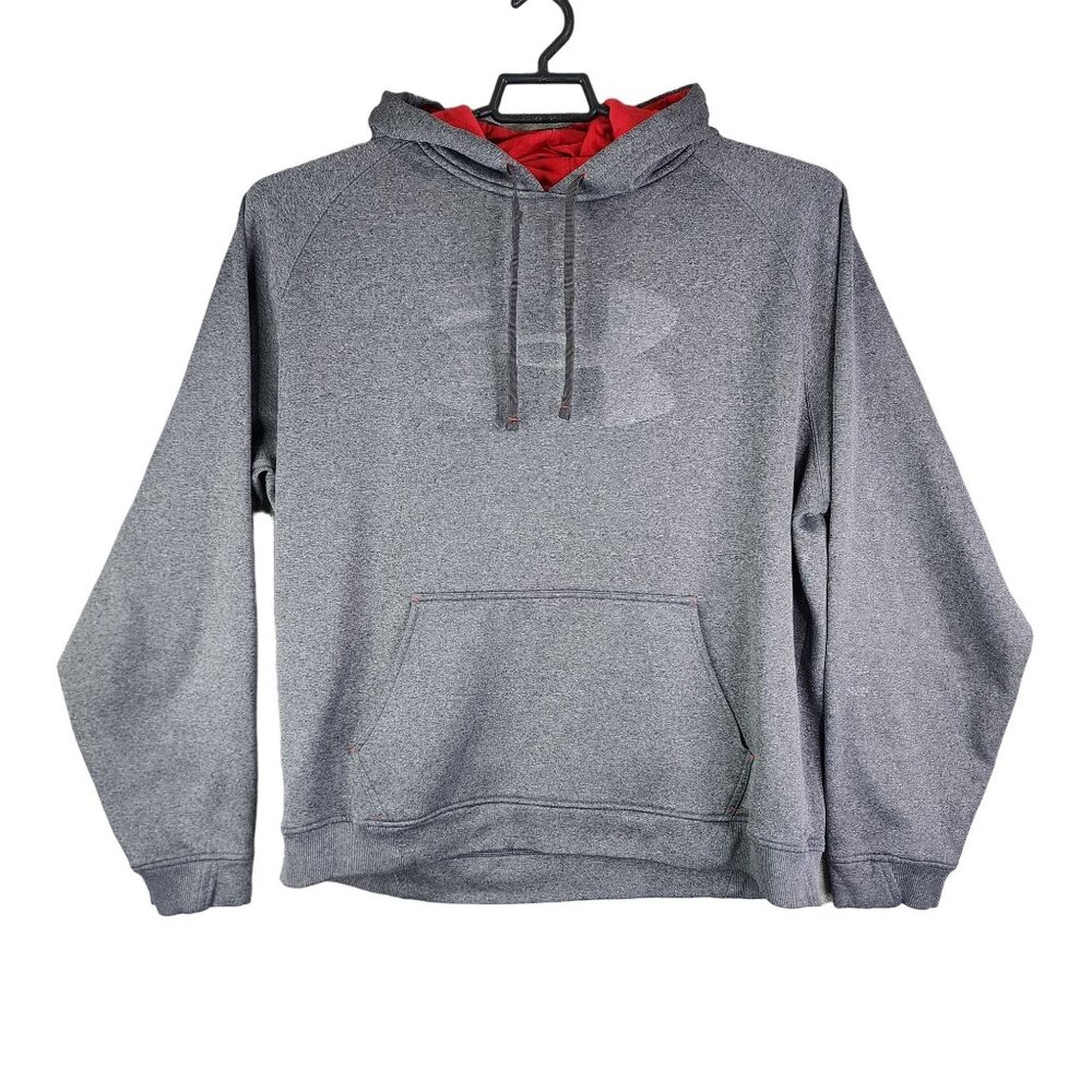 Mens Under Armour Grey & Red Hoodie Long Sleeve Drawstring Polyester Size L